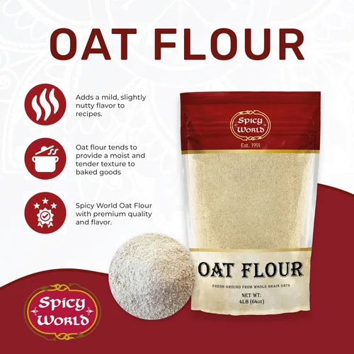 Vista 3 de Harina de avena de grano entero de 4 libras - pura, cultivada en Estados Unidos, para hornear y más, sin OMG, gran sustituto del trigo, por Spicy