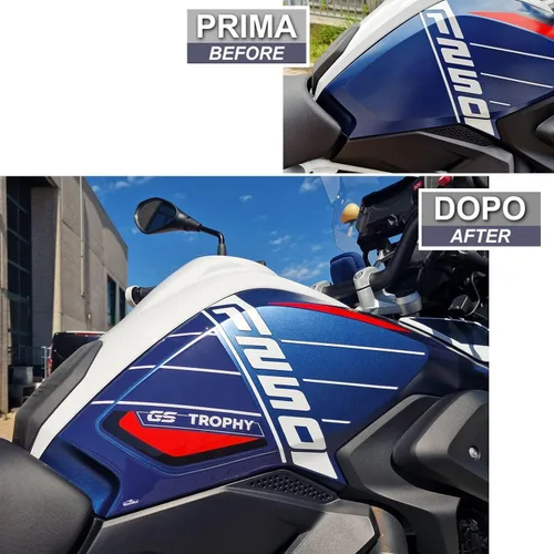Vista 3 de Resin Bike Adhesivos 3D para motocicleta compatibles con BMW R 1250 GS Trophy 2021-2024. Protecciones laterales contra impactos y arañazos.