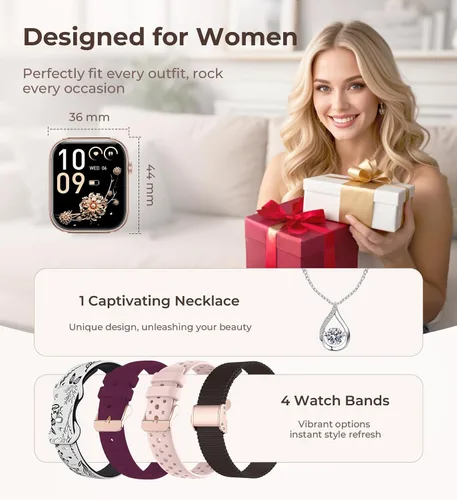 Vista 2 de Iaret Reloj inteligente para mujer, rastreador de fitness HD de 1.83 pulgadas con 4 bandas, responder/hacer llamadas, frecuencia cardíaca, sueño