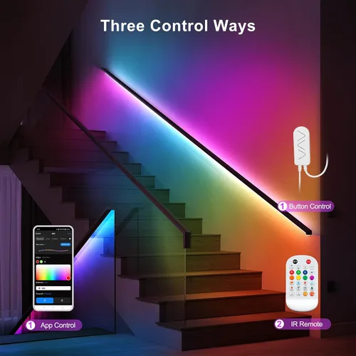 Vista 5 de Tatazone Tira de luz LED COB Bluetooth RGB+IC de 6.56 pies con aplicación, tira de luz COB de persecución, control segmentado, sincronización