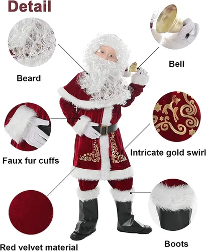 Vista 7 de Juego completo de disfraz de Papá Noel, juego completo de decoraciones de Papá Noel, traje de Papá Noel para adultos y niños