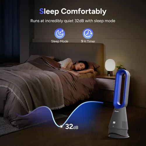 Vista 6 de Ventilador sin aspas Faryuan, ventilador de torre combinado de 25 pulgadas con calefacción, enfriamiento y filtro, oscilación de 80° con control