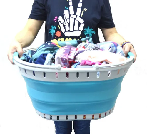 Vista 5 de SAMMART Cesta plegable de plástico para la ropa sucia de 25 litros (6.6 galones), contenedor de almacenamiento plegable y organizador, juego