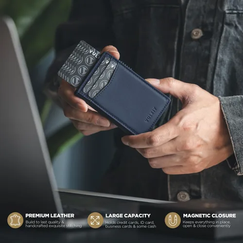 Vista 11 de VULKIT Billeteras delgadas para hombre, con bloqueo RFID, diseño minimalista con capacidad para hasta 11 tarjetas, Negro -, Minimalista