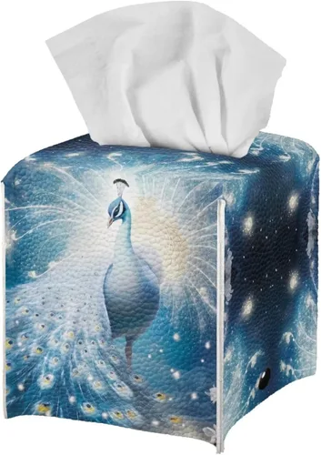 Vista 16 de Caja de pañuelos cuadrada para caja de pañuelos faciales, organizador de servilletas de pavo real, dispensador para dormitorio, oficina, decoración
