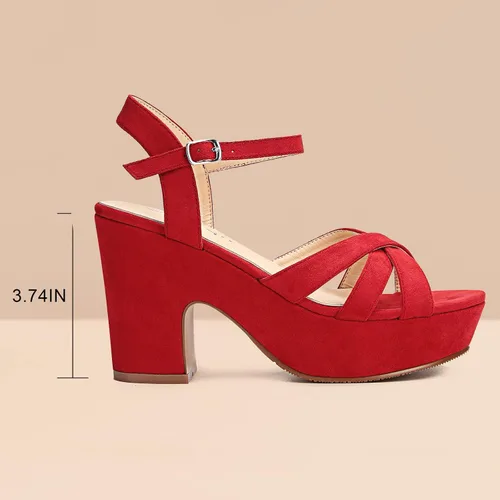 Vista 6 de Jiu du Sandalias de plataforma de gamuza para mujer, con correa al tobillo, sexy, con puntera abierta, tacón alto, tacón grueso, zapatos de tacón