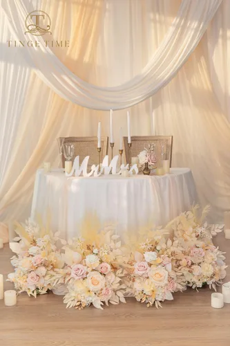 Vista 3 de TINGE TIME Juego de 2 flores artificiales de pie, centro de mesa con almohadilla de goma, flor falsa de seda para centro de mesa de boda, arco