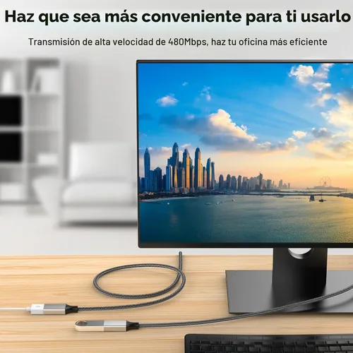 Vista 2 de MOGOOD Divisor USB A, cable USB macho a 2 hembra en Y, cable de extensión Plateado