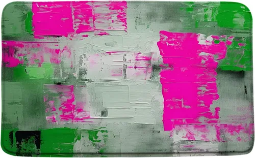 Vista 10 de Tapete de baño azul, gris y naranja, azul quemado, naranja y gris, pintura abstracta de pinceladas, arte moderno, decoración de baño, tapete