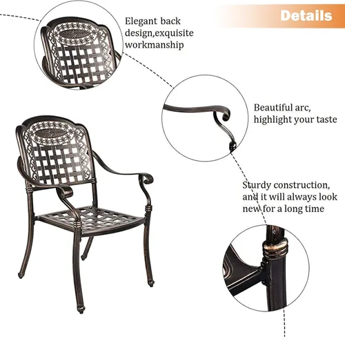 Vista 4 de LEISU Silla de comedor de aluminio fundido de 2 piezas, sillas de bistró para el hogar, patio, jardín, terraza (2 sillas de perlas orientales)
