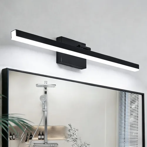 Vista 16 de IZORRO Moderna lámpara de tocador de baño de 16 pulgadas, giratoria, 12 W, regulable, lámpara LED sobre el espejo, barra de luz negra para tocador