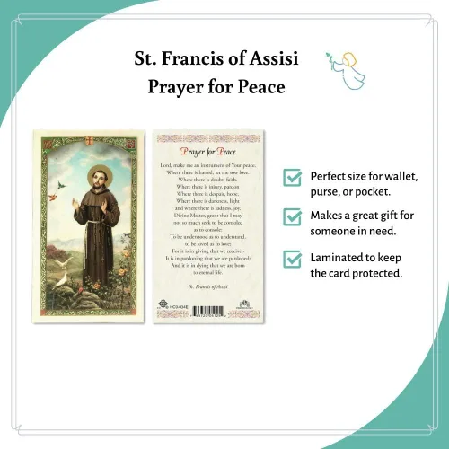 Vista 4 de San Francis Imports Tarjeta de oración para la paz laminada