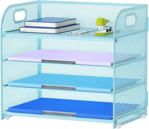 Vista 16 de Marbrasse Organizador de Papel de 4 Niveles Bandeja para Cartas - Organizador de Archivos de Escritorio de Malla con Asa, Organizador Clasificador