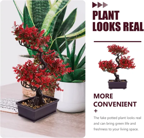 Vista 6 de Árbol bonsái artificial, árbol bonsái falso realista, plantas falsas de interior, planta sintética en maceta, planta bonsái de pino japonés, planta