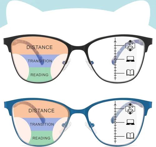 Vista 7 de Gafas de lectura progresivas multifocales para mujer con forma de ojo de gato, sin líneas, multienfoque, transición, bloqueo de luz azul, dama