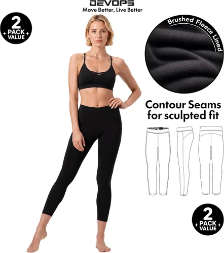 Vista 5 de DEVOPS - Juego de 2 pantalones térmicos interiores para mujer, calzoncillos largos, leggings 1#(línea_2pack) negro/negro