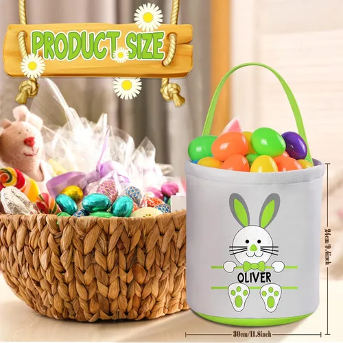 Vista 2 de Cestas de Pascua personalizadas, canasta de Pascua de VAPCUFF para niños, regalos de Pascua, bolsas de caza de huevos de Pascua para niñas y niños