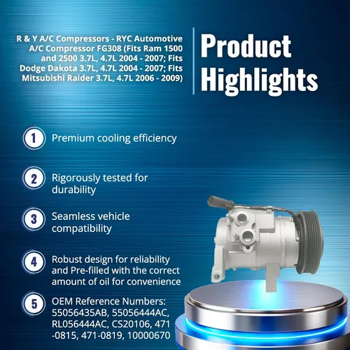 Vista 3 de Compresores de A/C R & Y - Compresor de aire acondicionado automotriz RYC FG308