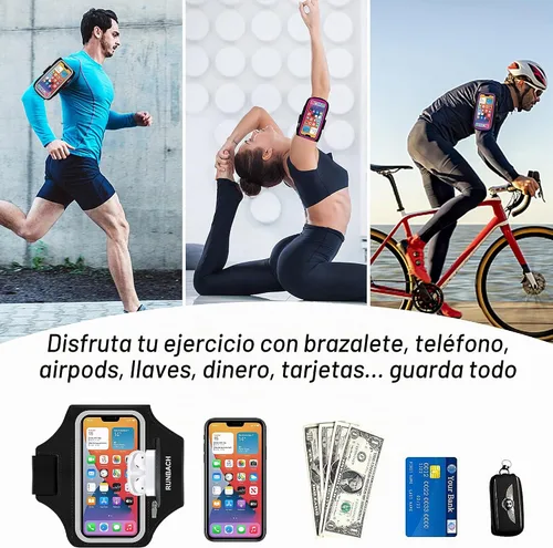 Vista 4 de Brazalete para iPhone 17 Pro Max/16 Pro Max/16 Plus/15 Pro Max/15 Plus/iPhone 14, 13, 12, 11 Pro Max/XS Max, resistente al agua con ranura de Negro