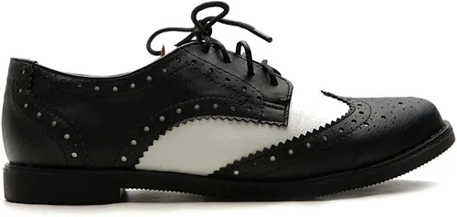 Vista 3 de Zapato Oxford de mujer Ollio, planos con punta ancha y cordones, dos tonalidades