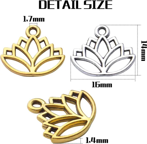 Vista 3 de 100 dijes de loto de aleación, para yoga, flor de loto, abalorios, suministros de manualidades para manualidades, collares, pulseras, joyería