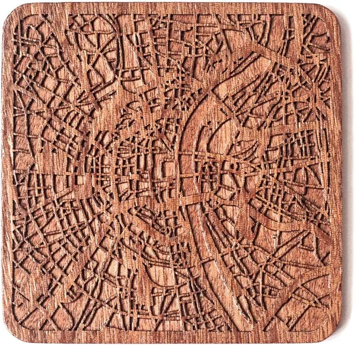 Vista 49 de Posavasos Amsterdam Map by O3 Design Studio, 1 pieza, posavasos de madera Sapele con mapa de la ciudad, hecho a mano, varias ciudades opcionales