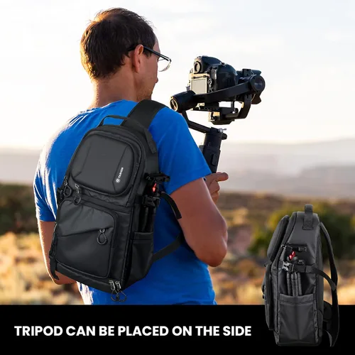 Vista 9 de TARION Mochila para cámara pequeña + mochila impermeable para cámara: bolsa para cámara DSLR con cubierta impermeable para lluvia, compartimento
