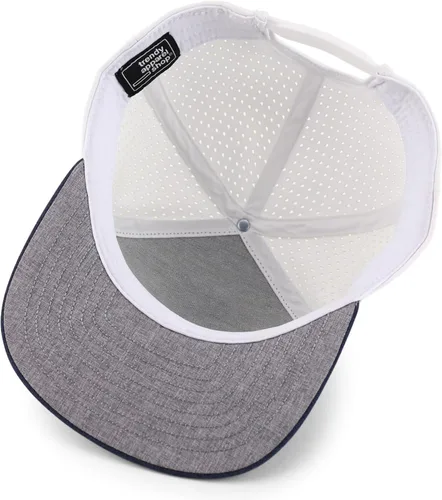 Vista 5 de Trendy Apparel Shop Oversize XXL 6 Panel Camper Style Performance Snapback Cap Azul marino y blanco