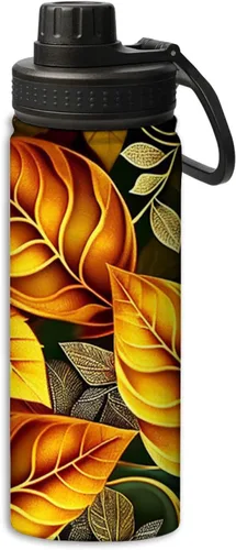 Vista 16 de Botella de agua aislada de acero inoxidable de doble pared con diseño de peonía roja y flor de peonía y pájaro de 18 onzas, botella de agua que