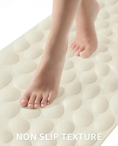Vista 3 de Bligli Tapete para bañera antideslizante, estándar de 16 x 31.5 pulgadas, con ventosas fuertes, goma suave, antideslizante, lavable a máquina, Beige