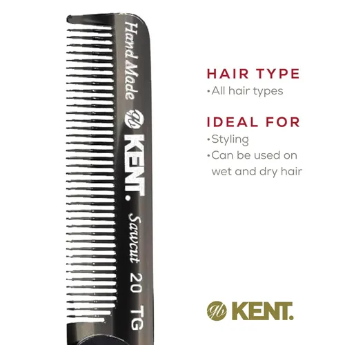 Vista 6 de Kent 20T - Peine de bolsillo plegable hecho a mano de grafito negro para hombres, peine de dientes finos para el cuidado diario del cabello, barba