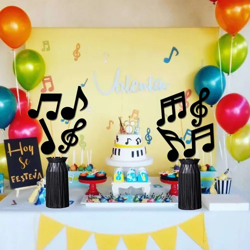 Vista 7 de 21 piezas de centro de mesa con temática de notas musicales, decoraciones musicales para fiesta de cumpleaños, centros de mesa para mesa rock