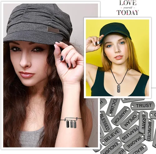 Vista 4 de Hicarer Colgantes de Amuletos Motivacionales con Palabras Grabadas, Accesorios para Hacer Joyería DIY para Collares, Pulseras, Llaveros