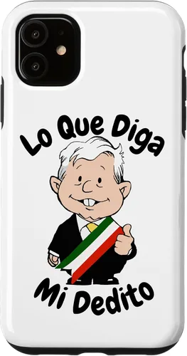 Vista 8 de Funda para iPhone 16 Lo Que Diga Mi Dedito Divertida Caricatura AMLO Amlito México 4T