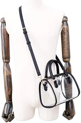 Vista 7 de Bolso transparente para mujer, bolso de hombro con asa superior, bolso de PVC Negro