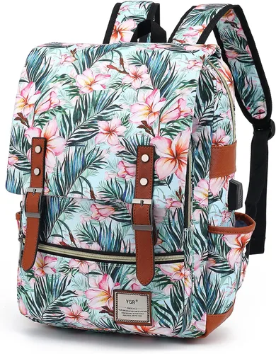 Vista 9 de YGR - Mochila con estampado floral para laptop para mujeres, hembras, escuela, viaje, negocios, deportes al aire libre, oficina, trabajo