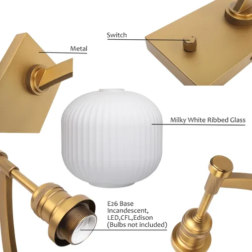Vista 6 de Pathson Milk White Glass Wall Sconce with Switch, Hardwired Wall Vanity Light, Mid-Century Vintage Wall Lamp Fixture or Living Room Farmhouse