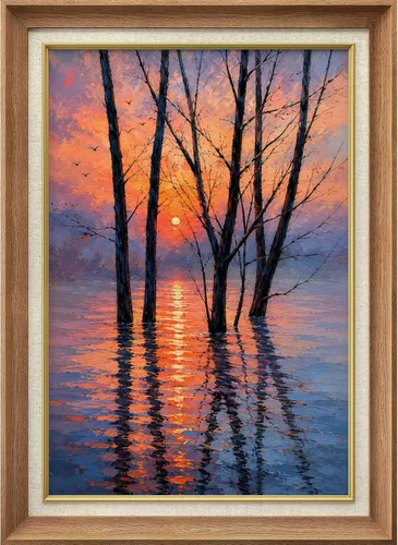 Vista 303 de MUDECOR Lienzo enmarcado prémium para pared, pinos nevados en bosque de invierno, ilustraciones modernas, arte contemporáneo, escénico, divertido