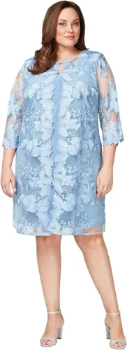 Vista 3 de Alex Evenings Vestido recto con cuello redondo y chaqueta para mujer de talla grande Paloma