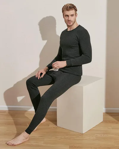 Vista 5 de LAPASA Conjunto de ropa interior térmica ultra pesada para hombre, capa base de forro polar con forro polar largo M63, Negro