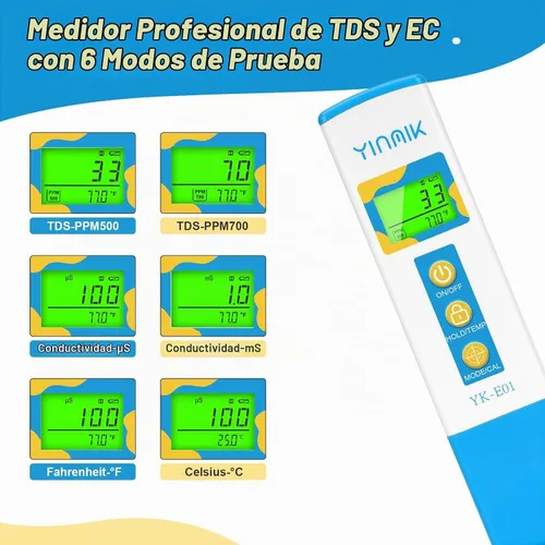 Vista 2 de Medidor TDS para agua potable, medidor PPM de agua, probador EC TDS para Blanco