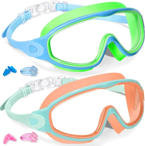 Vista 13 de Keary - Paquete de 2 gafas de natación para niños de 3 a 15 años, protección ultravioleta, antivaho, para piscina, agua, para niños, niñas, jóvenes