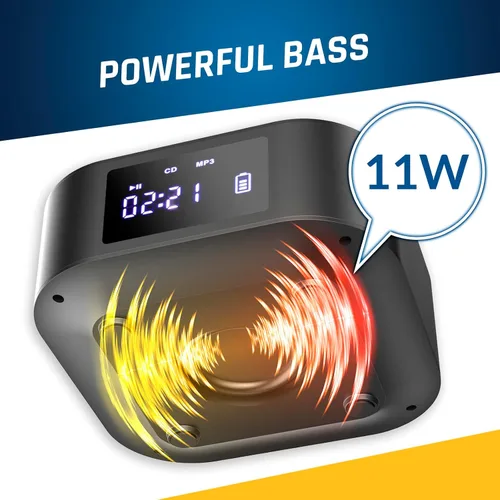 Vista 8 de KLIM Boombox E1 - Reproductor de CD portátil con subwoofer - Bajo extra, Bluetooth, radio FM, USB, AUX, MP3 - Batería recargable, modos con cable e