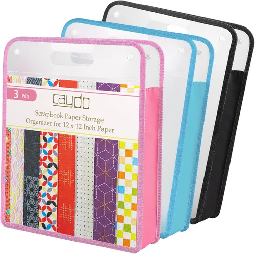 Vista 9 de Caydo Organizador de papel para álbum de recortes, paquete de 3 folios de papel expandible negro con asa, almacenamiento de papel portátil