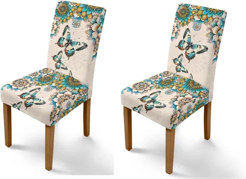 Vista 23 de Rnyleeg Juego de 1 fundas de asiento de comedor con estampado de flores azules para sillas de comedor, fundas protectoras suaves y lavables