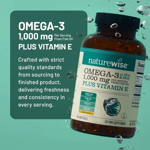 Vista 7 de NatureWise Suplemento de aceite de pescado Omega 3 extra fuerte – 1000 mg por porción – 600 EPA y 400 DHA y vitamina E – Apoyo para la salud