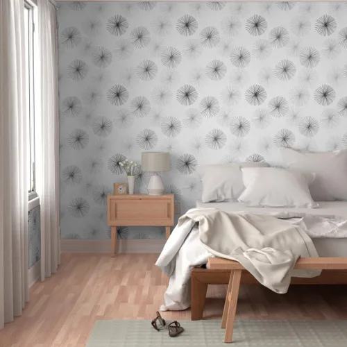 Vista 5 de Spoonflower Dandelions Grayscale Pre-Pasted Removable Wallpaper Sample 12" x 24" Round Retro Floral Kitchen Geometric Self-adhesive, removable