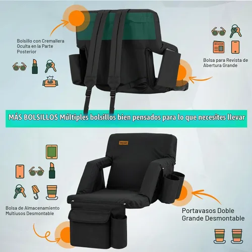 Vista 8 de Overmont 2 Piezas Asientos para Estadio con Soporte para la Espalda - Cojín Acolchado de 2.8'' Asiento Reclinable de Gradería de 6 Posiciones