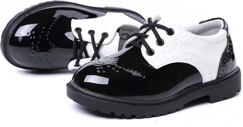 Vista 7 de DADAWEN Zapatos de uniforme escolar con cordones para niños y niñas, cómodos zapatos de vestir Oxford (bebéniño pequeñoniño grande)
