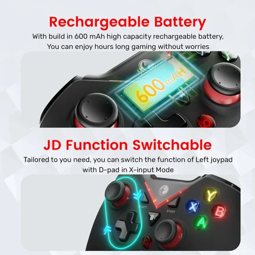 Vista 4 de IFYOO VONE 2.4G Wireless Game Controller, Dual-Vibration Gaming Gamepad Joystick for PC Windows 11 10 8 7 Steam, PS3, Android Phone Tablet TV